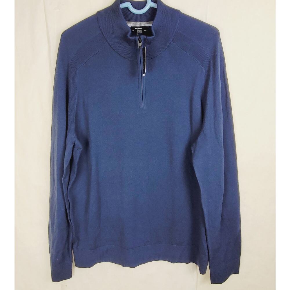 New Express navy blue merino wool quarter zip pullover sweater Size Large Preppy